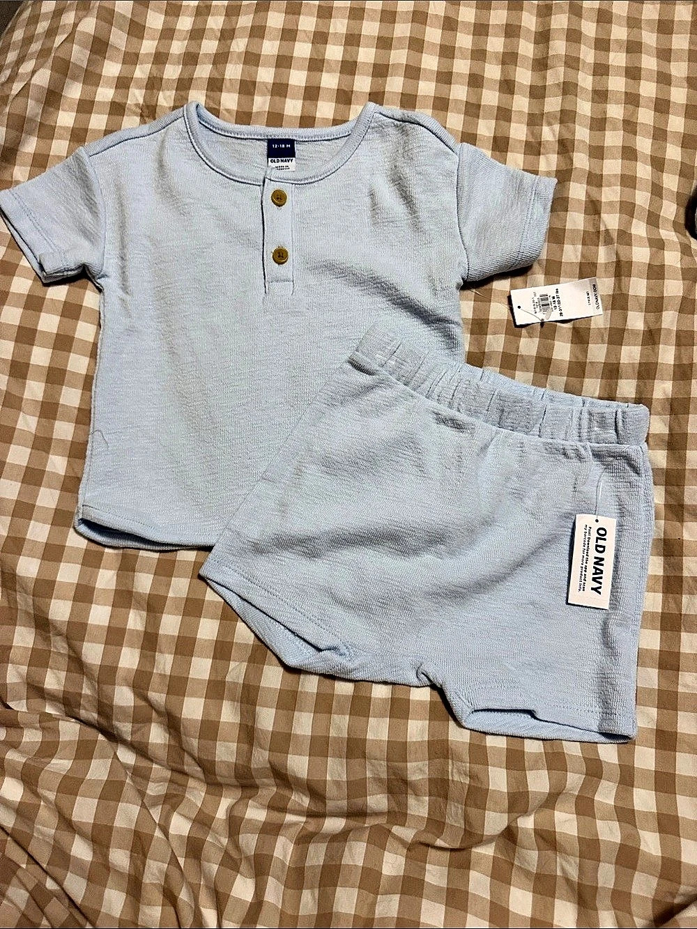 Old Navy Jacquard-Knit Henley Shirt and Shorts Set for Baby Blue 12-18M